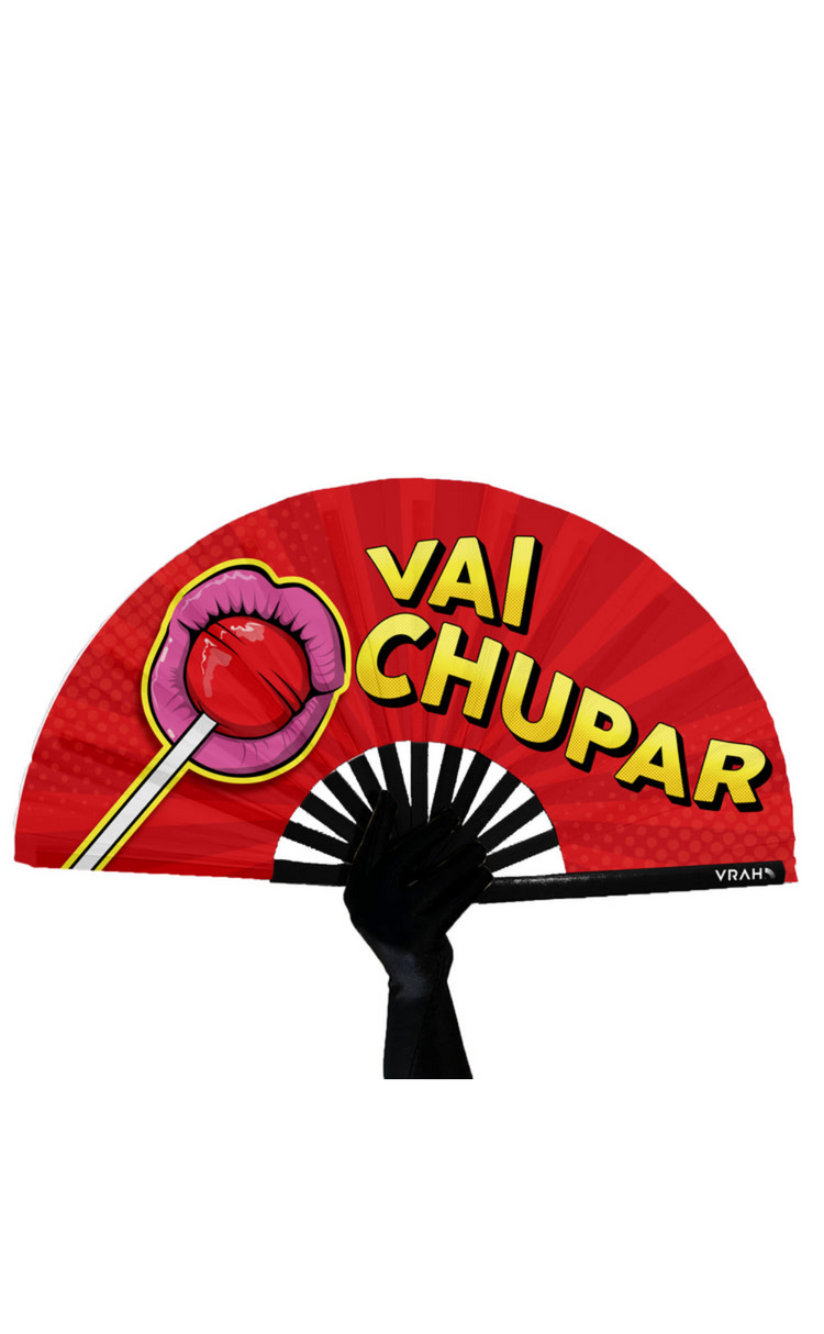 Leque duplo com estampa "VAI CHUPAR?"